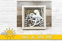 Beach house Wall decor Octopus shadow box Glowforge SVG Laser cut file Cricut SVG