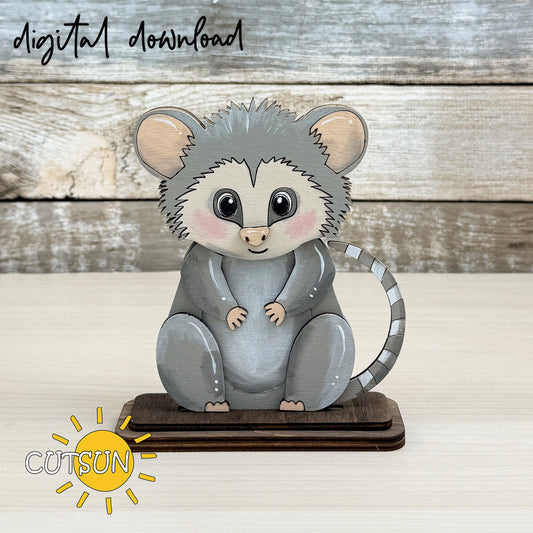 Opossum Shelf Sitter SVG – Interchangeable Woodland Animal Laser Cut File – Mini Shelf Decor Digital Download