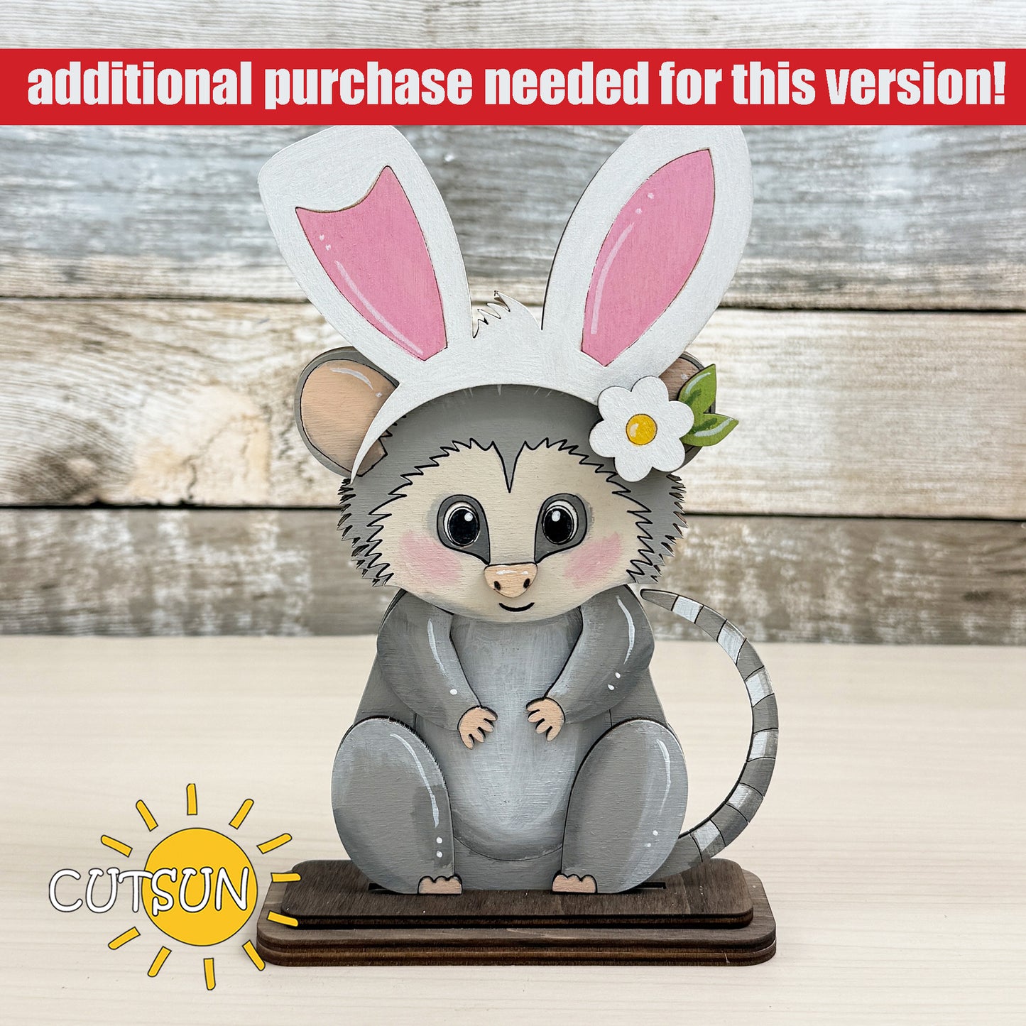 Opossum Shelf Sitter SVG – Interchangeable Woodland Animal Laser Cut File – Mini Shelf Decor Digital Download
