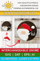 Interchangeable Round Gnome door hanger SVG Christmas Add-on Gnome Hi Door hanger svg Glowforge SVG Laser cut file