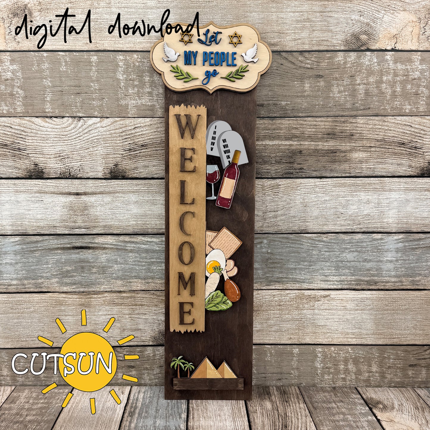 Passover Vertical Welcome Sign SVG Laser Cut File | Jewish Holiday Porch Leaner Sign