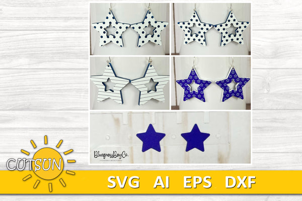 Patterned Stars dangle earrings SVG bundle Laser cut file Glowforge svg