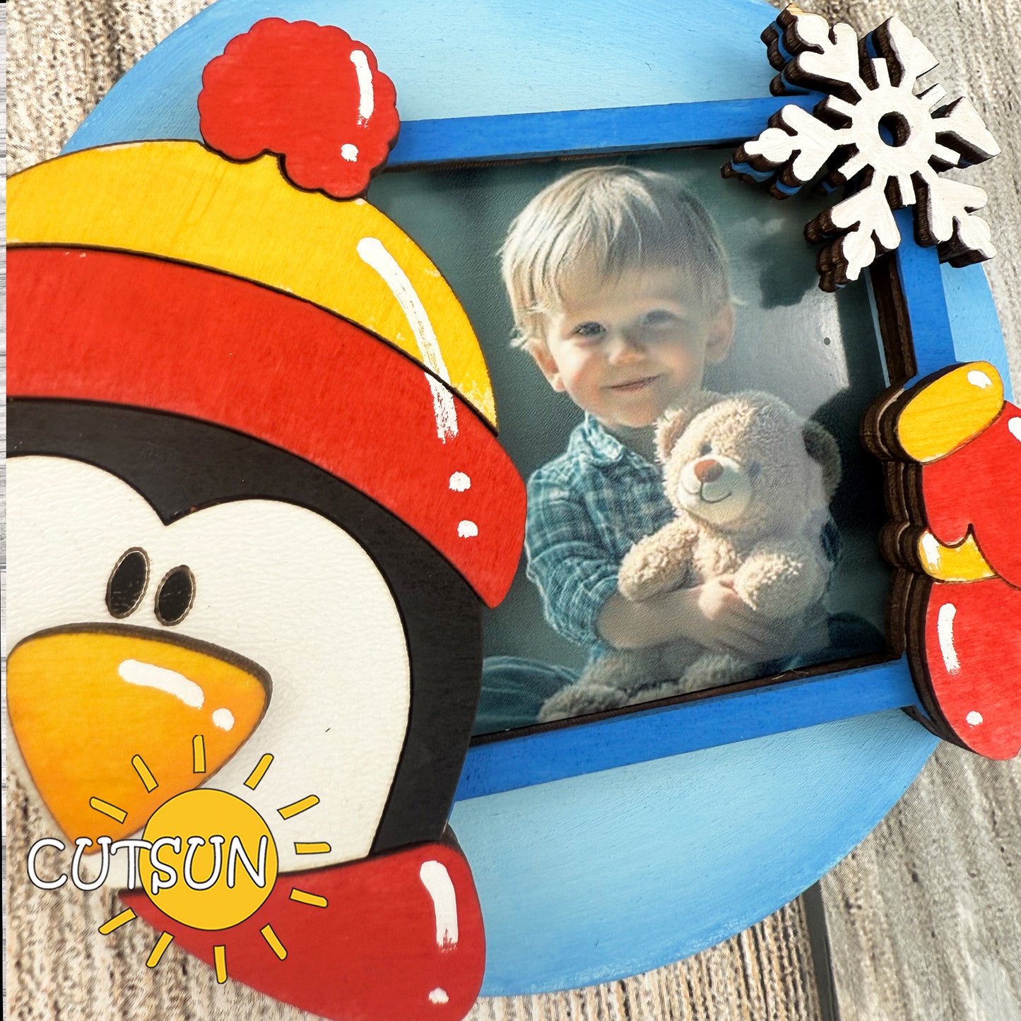 Penguin Photo Frame Christmas Ornament SVG for Laser Cutters