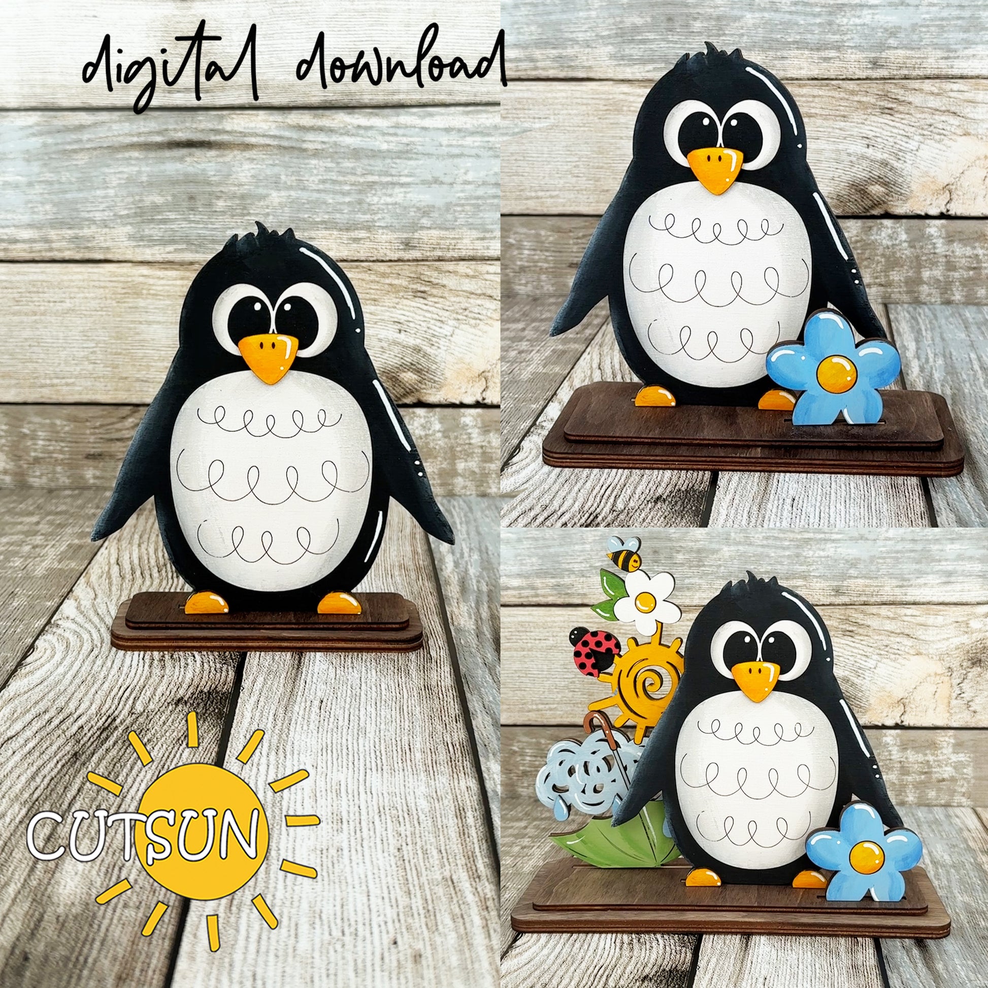 Interchangeable penguin shelf sitter SVG laser cut file cute penguin decor digital download