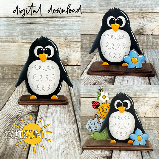 Interchangeable penguin shelf sitter SVG laser cut file cute penguin decor digital download