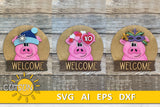 Pig door hanger SVG Round interchangeable door sign svg Pig svg BASE FILE Glowforge svg Laser cut file