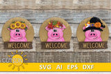 Pig door hanger SVG Round interchangeable door sign svg Pig svg BASE FILE Glowforge svg Laser cut file