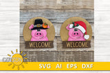 Pig door hanger SVG Round interchangeable door sign svg Pig svg BASE FILE Glowforge svg Laser cut file