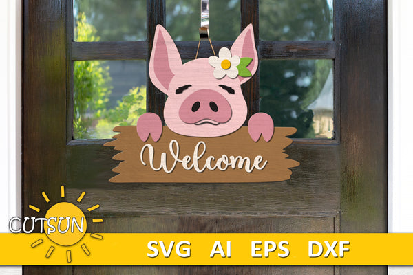 Cute Pig door hanger SVG Farmhouse door hanger svg Pig svg Welcome sign svg Glowforge SVG Laser cut file