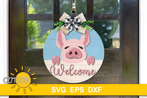 Pig welcome door hanger SVG file
