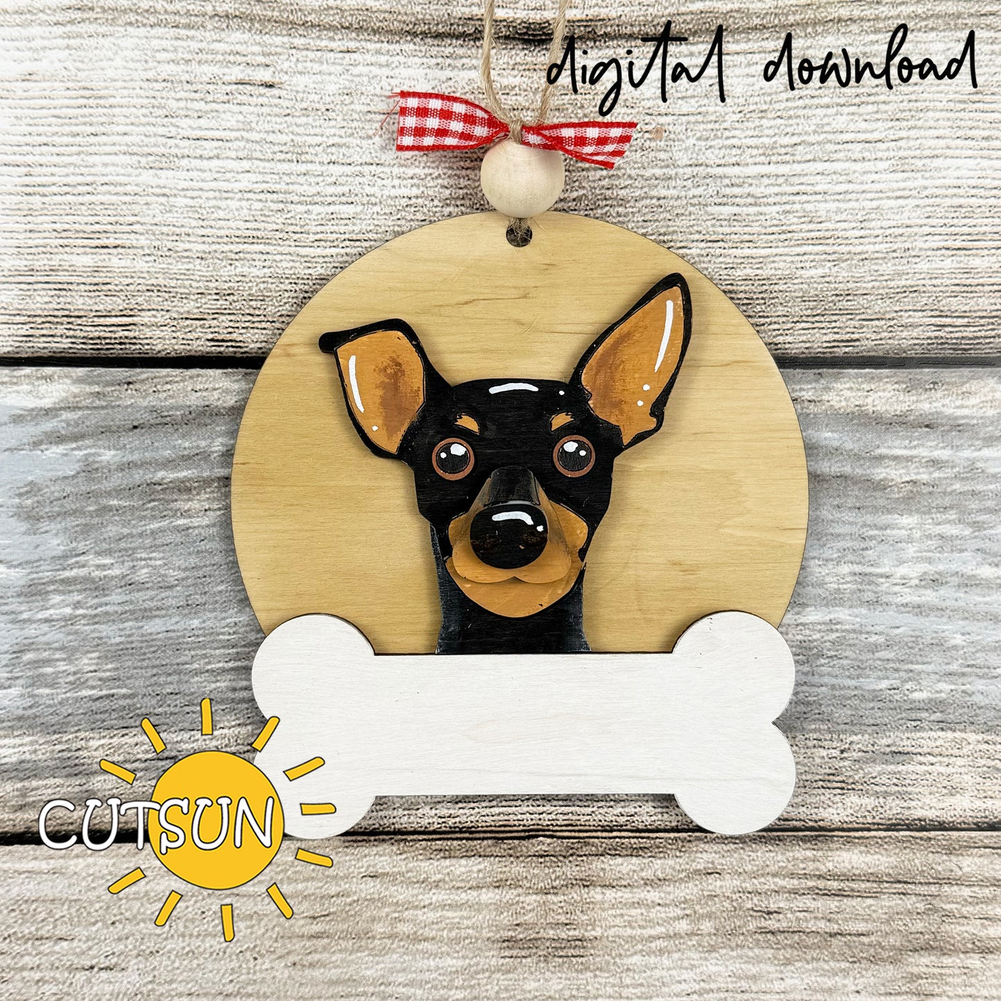 Pinscher Christmas Ornament Bundle | Laser Cut Dog Bone Ornaments | Personalized Pet Holiday SVG Files