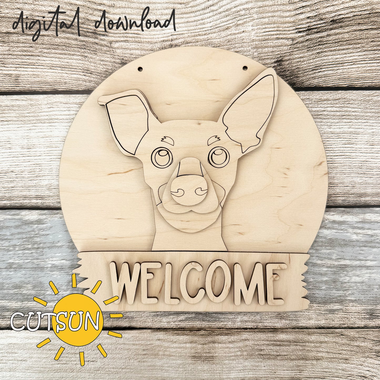 Pinscher Interchangeable Round Sign SVG – Dog Welcome Sign Laser Cut File