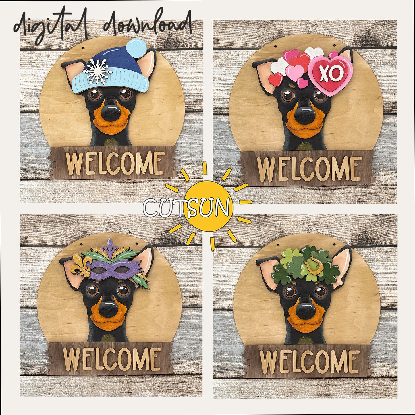 Pinscher Interchangeable Round Sign SVG – Dog Welcome Sign Laser Cut File