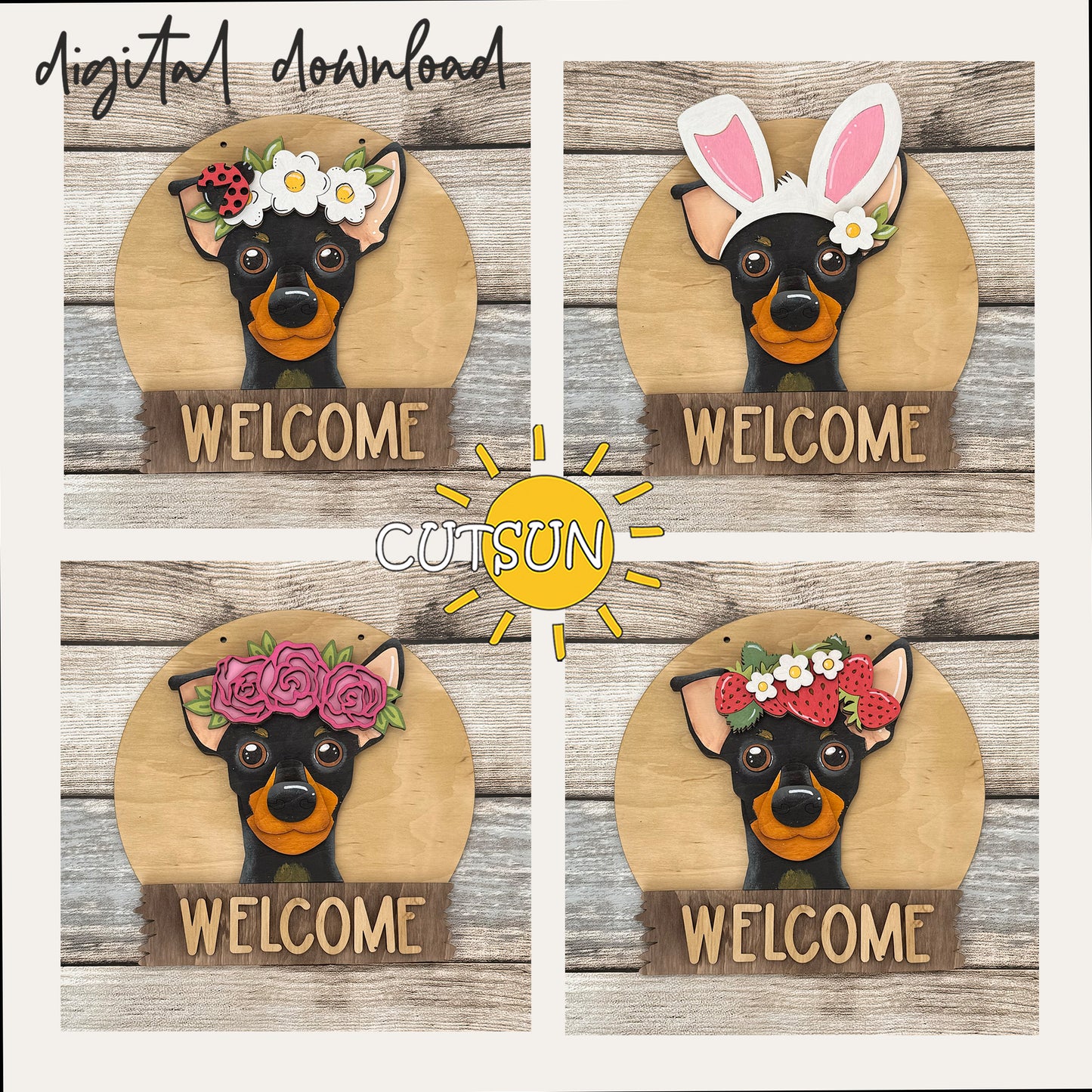 Pinscher Interchangeable Round Sign SVG – Dog Welcome Sign Laser Cut File