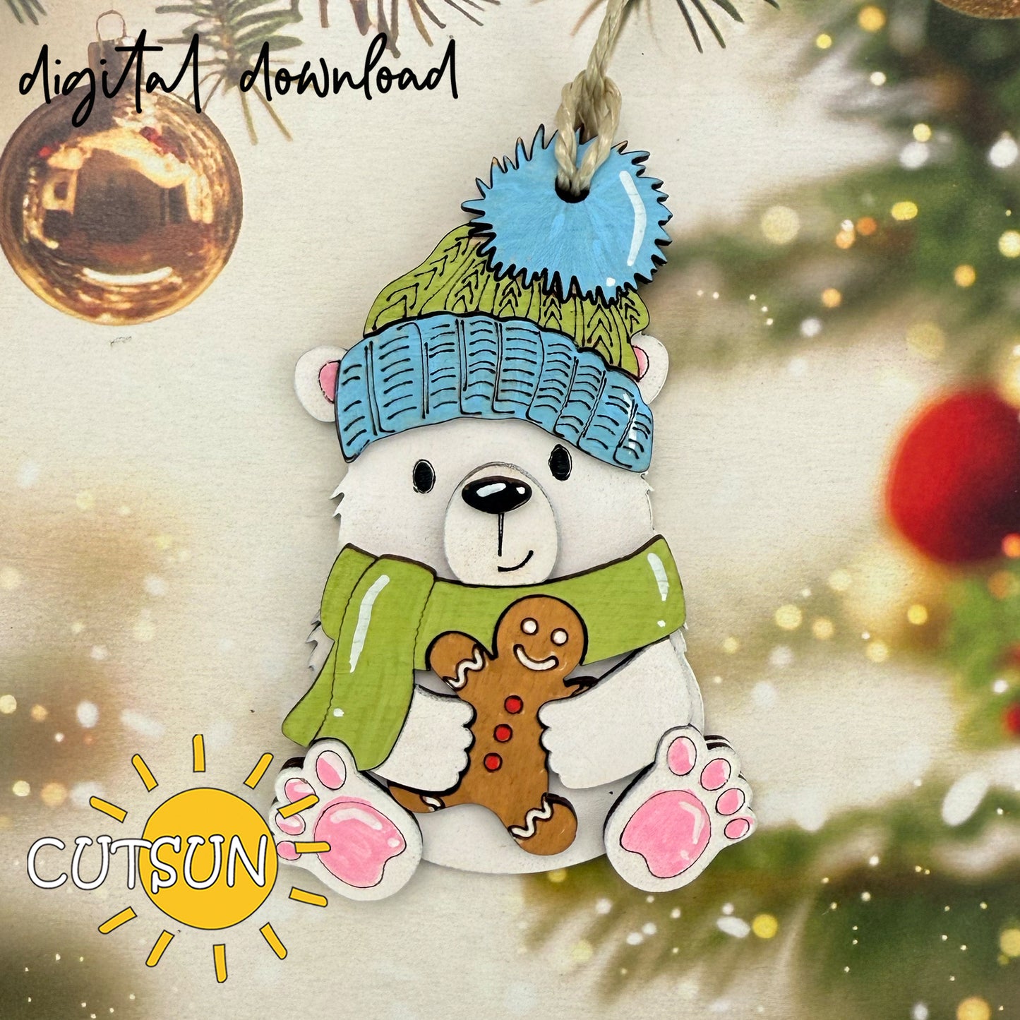 Christmas Bear Ornament SVG Bundle – Polar Bear, Panda & Brown Bear Laser Cut Files | Cute Holiday Ornaments