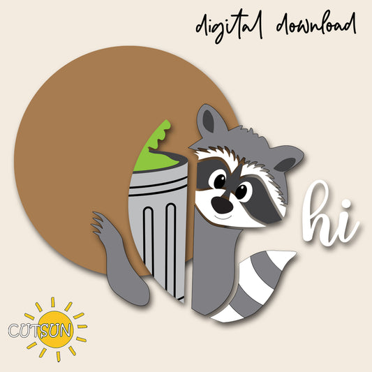 Raccoon Door Hanger SVG – Cute “Hi” Trash Panda Door Sign