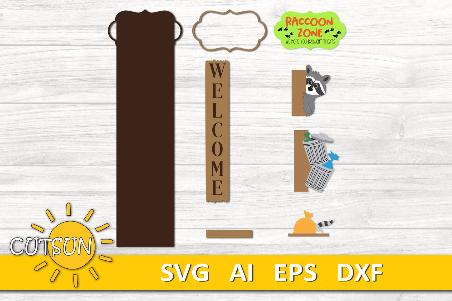Raccoon Zone Porch Sign SVG – Interchangeable Vertical Leaner File