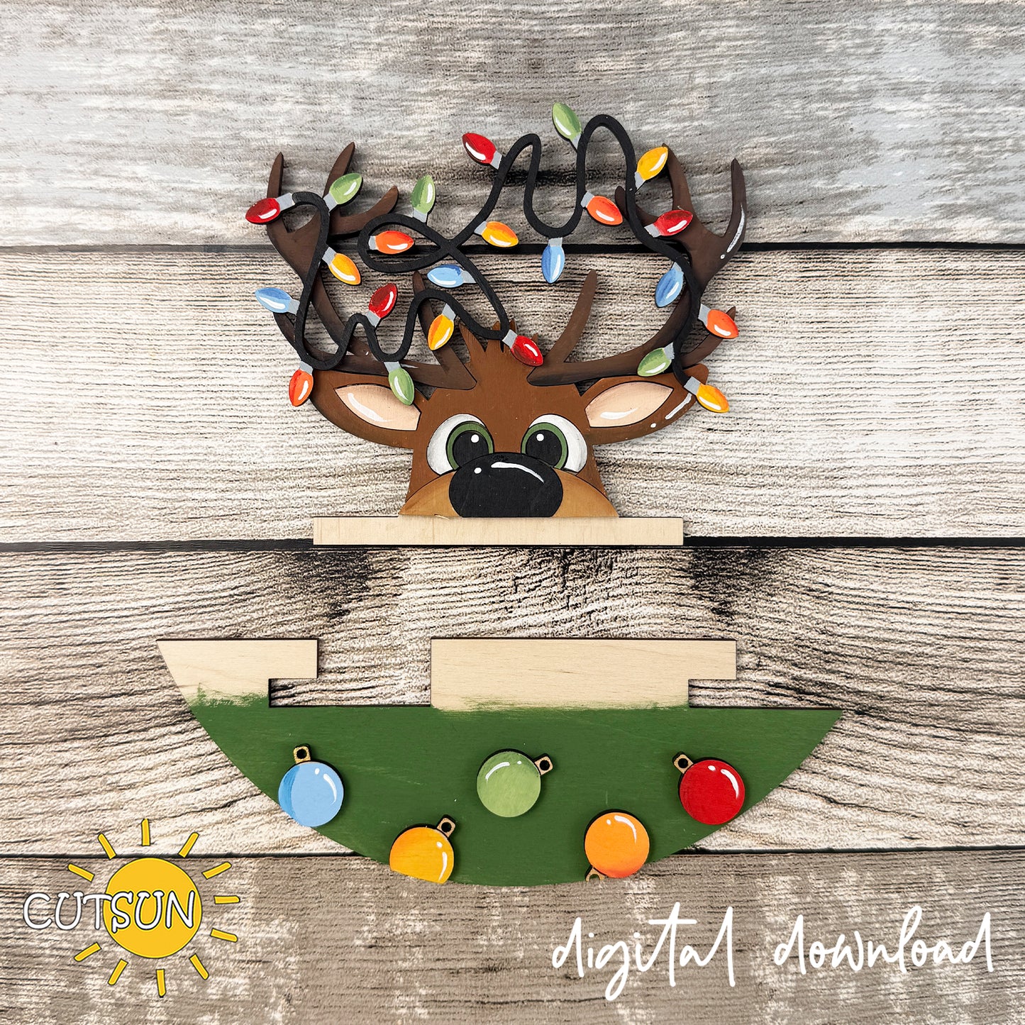 Christmas Reindeer Round Sign Add-On SVG | Interchangeable Door Sign Insert | Layered Laser Cut File