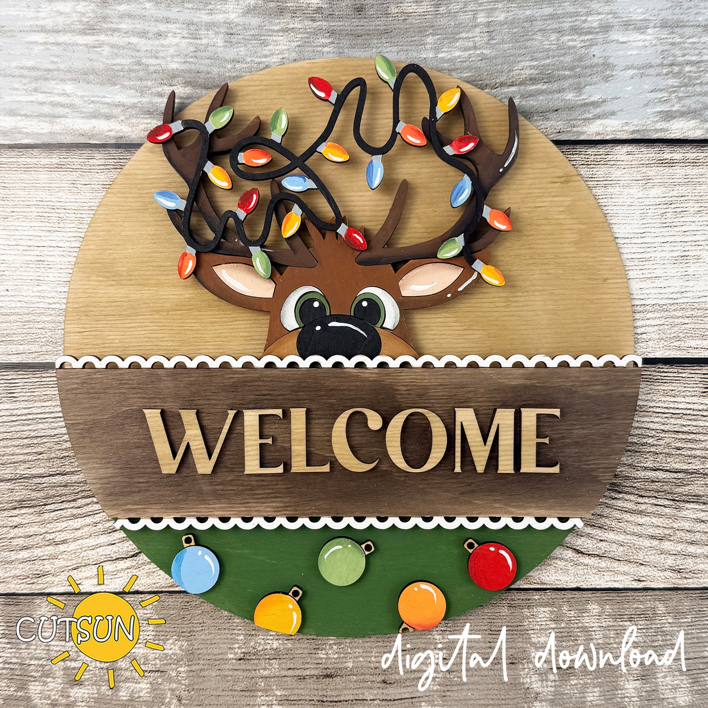 Christmas Reindeer Round Sign Add-On SVG | Interchangeable Door Sign Insert | Layered Laser Cut File