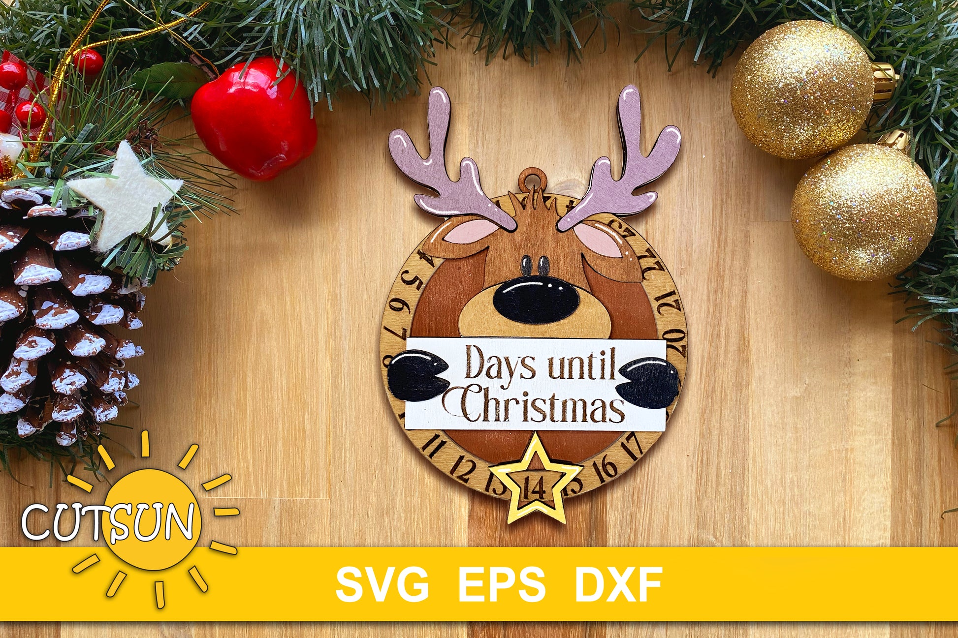 Reindeer countdown ornament SVG file for use with laser cutters