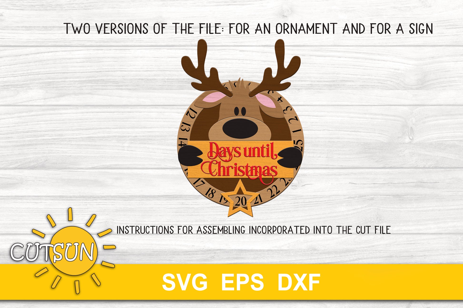Reindeer countdown sign SVG file for use with laser cutters
