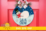 Snowman door hanger with the words Let it snow SVG digital download for laser cutters