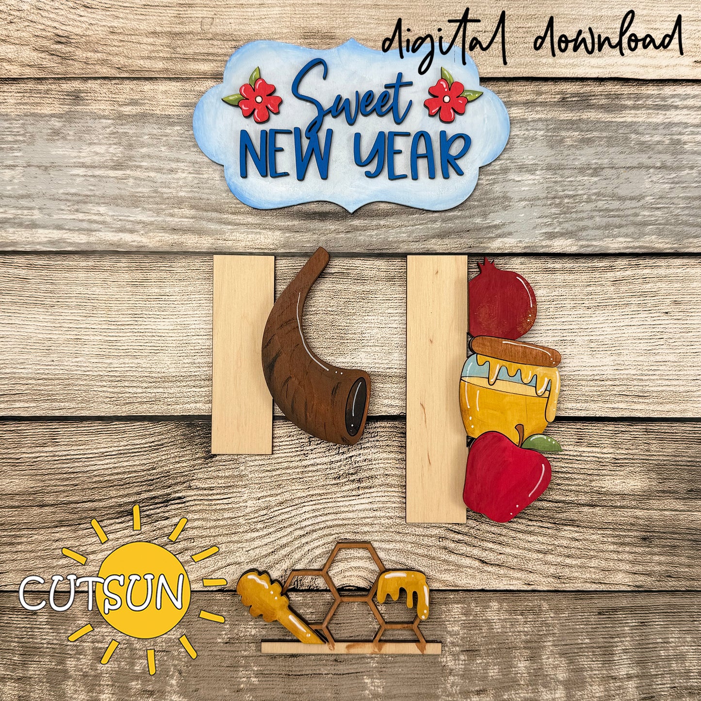 Rosh Hashanah Add-On SVG Laser Cut File – Sweet New Year Interchangeable Porch Sign | Shanah Tovah porch leaner