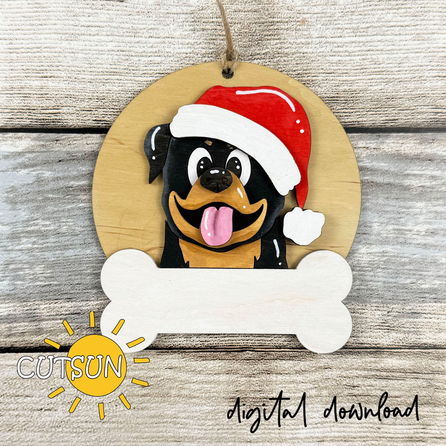 Rottweiler Christmas Ornament Bundle | Laser Cut Dog Bone Ornaments | Personalized Pet Holiday Decor Digital File