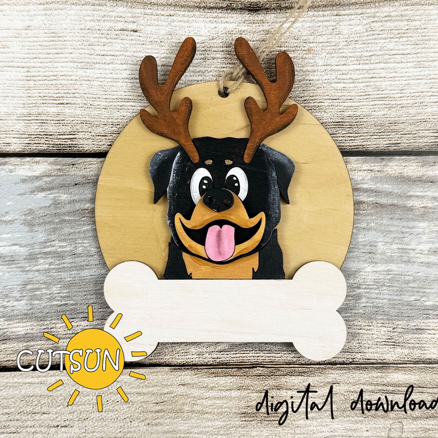Rottweiler Christmas Ornament Bundle | Laser Cut Dog Bone Ornaments | Personalized Pet Holiday Decor Digital File