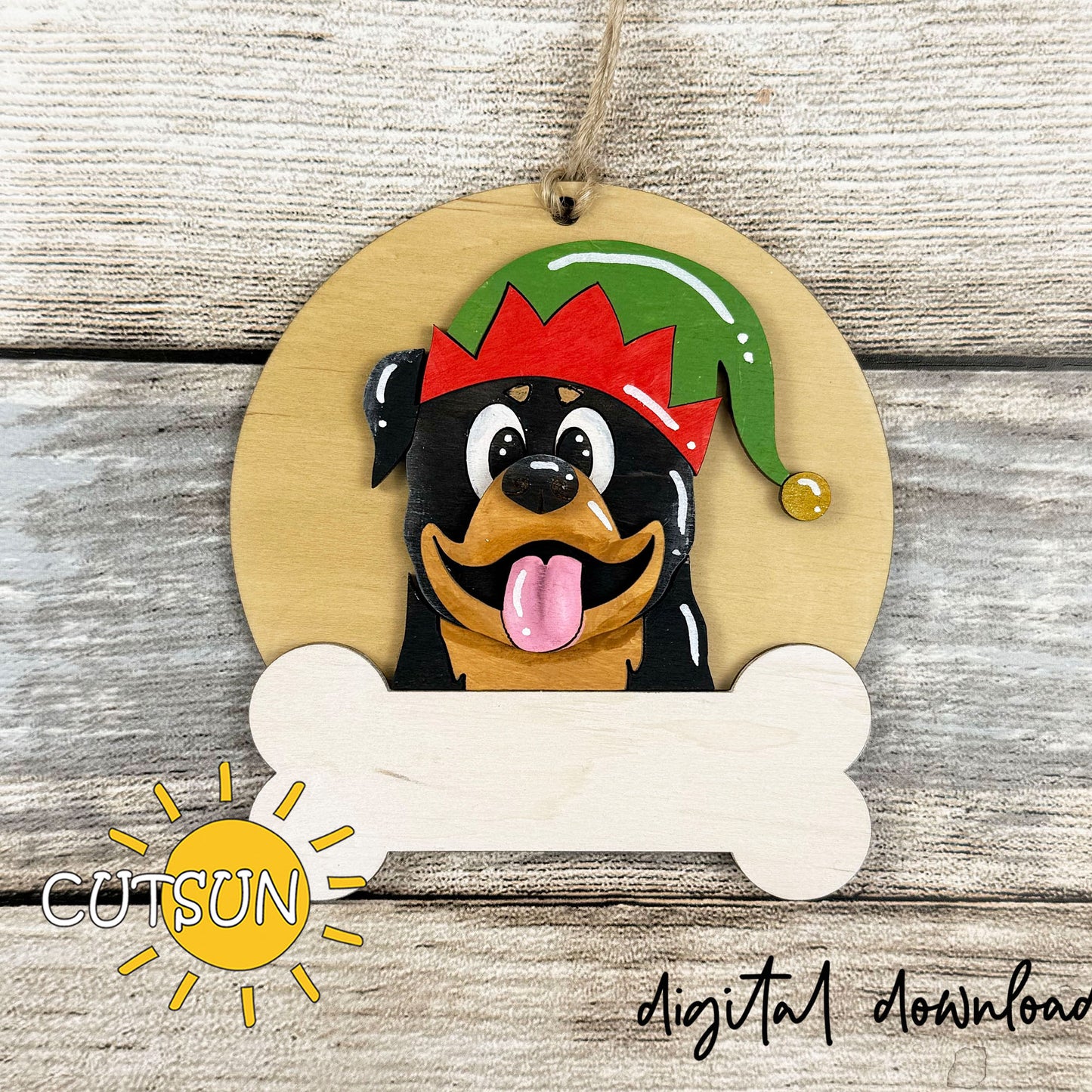 Rottweiler Christmas Ornament Bundle | Laser Cut Dog Bone Ornaments | Personalized Pet Holiday Decor Digital File