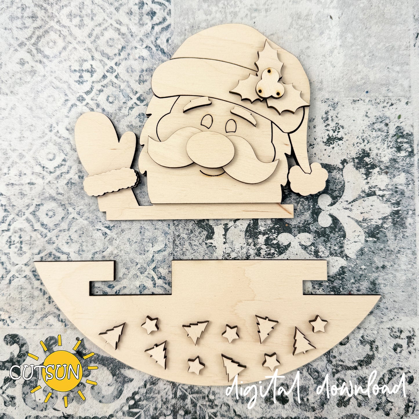 Santa Claus Round Sign Add-On SVG for Interchangeable Door Sign | Layered Christmas Laser Cut File
