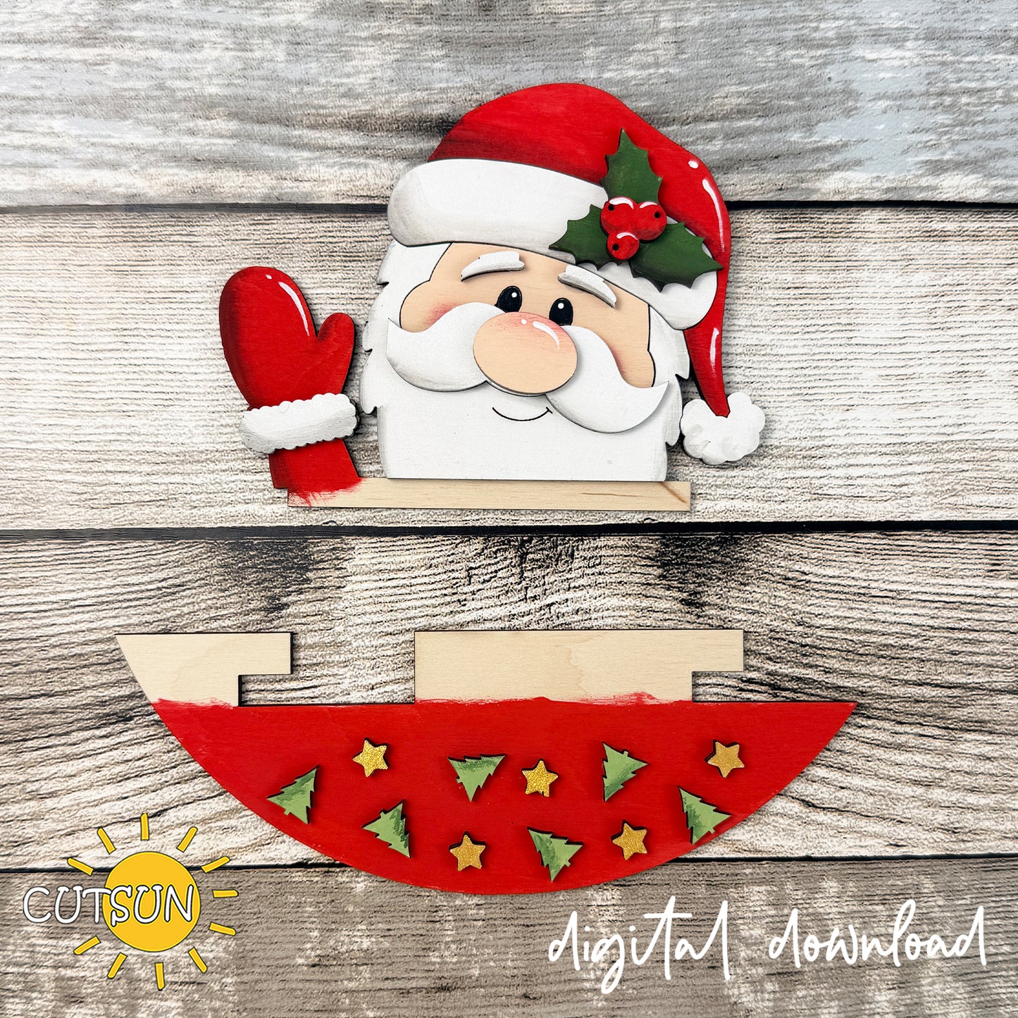 Santa Claus Round Sign Add-On SVG for Interchangeable Door Sign | Layered Christmas Laser Cut File