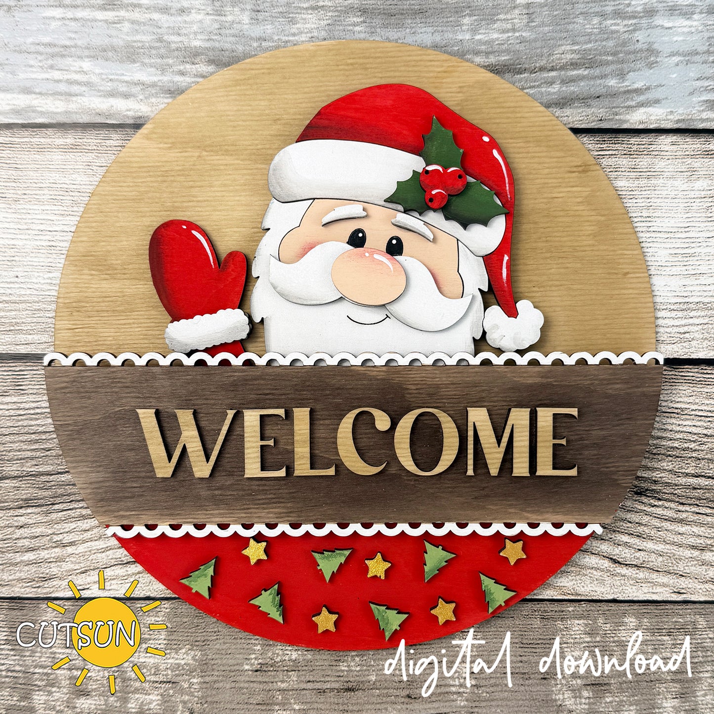 Santa Claus Round Sign Add-On SVG for Interchangeable Door Sign | Layered Christmas Laser Cut File
