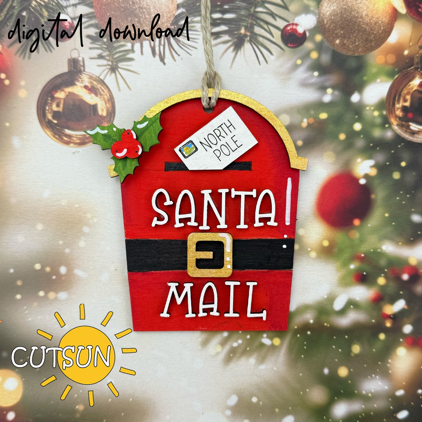 Santa Mail Ornament SVG – Christmas Mailbox Laser Cut File | Letter to Santa Decoration