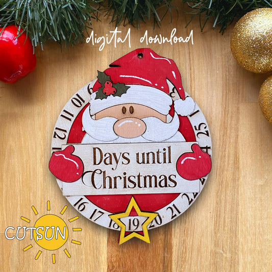 Digital download for a Christmas countdown ornament featuring Santa, holding a sign with the text Days until Christmas