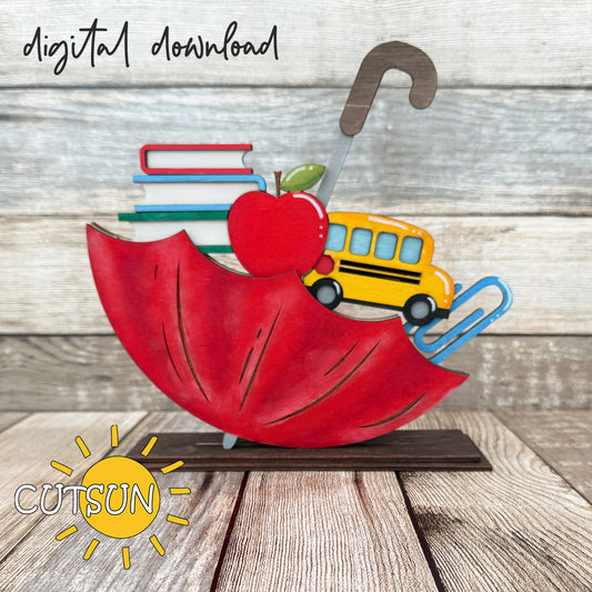 School SVG Add-On for Interchangeable Upside-Down Umbrella Shelf Sitter – Apple & Latte Variants – Laser Cut File