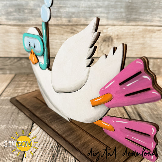 Diving Goose Shelf Sitter SVG | Summer Goose Laser Cut File | Beach Decor SVG | Layered Wood Shelf Sitter | Glowforge File