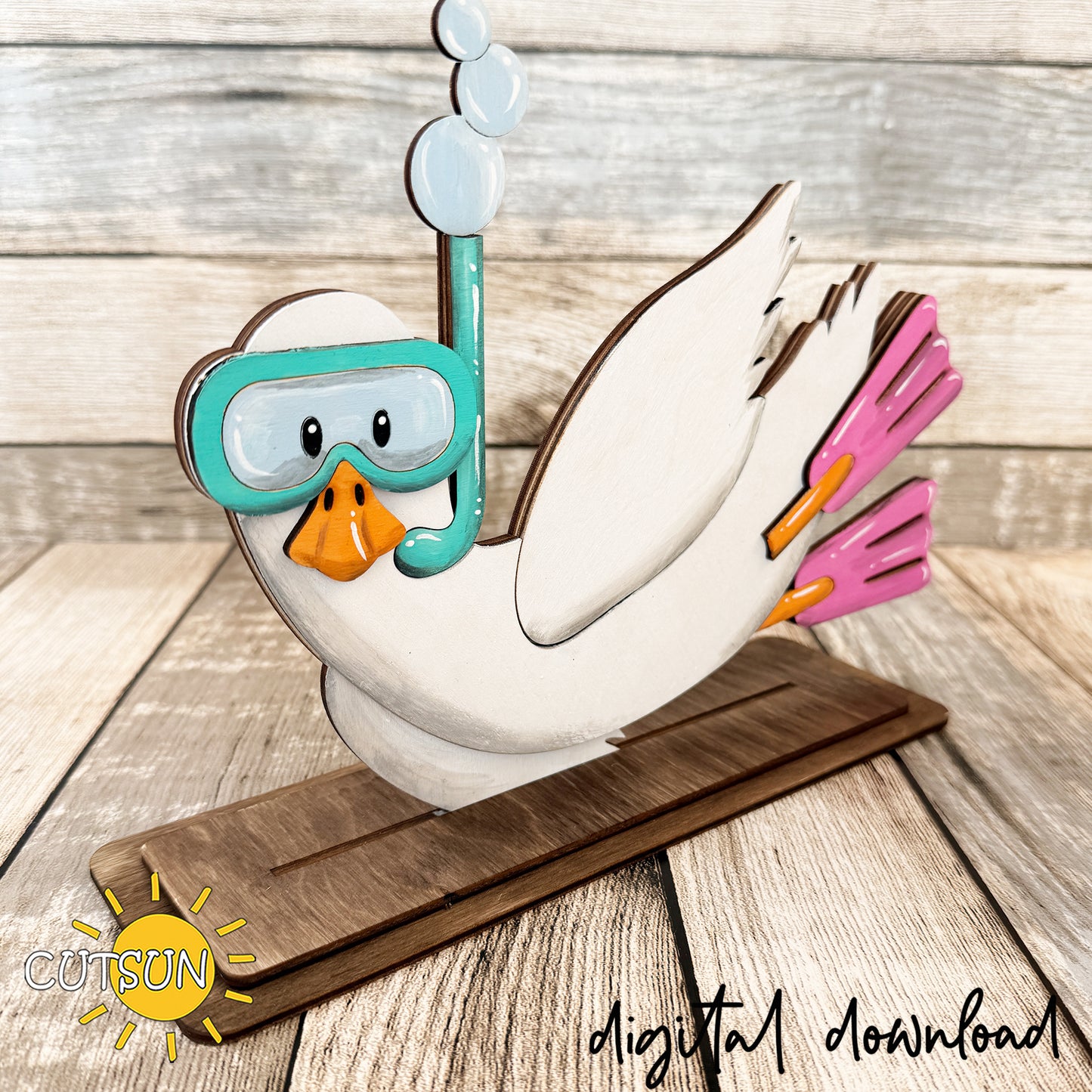 Diving Goose Shelf Sitter SVG | Summer Goose Laser Cut File | Beach Decor SVG | Layered Wood Shelf Sitter | Glowforge File