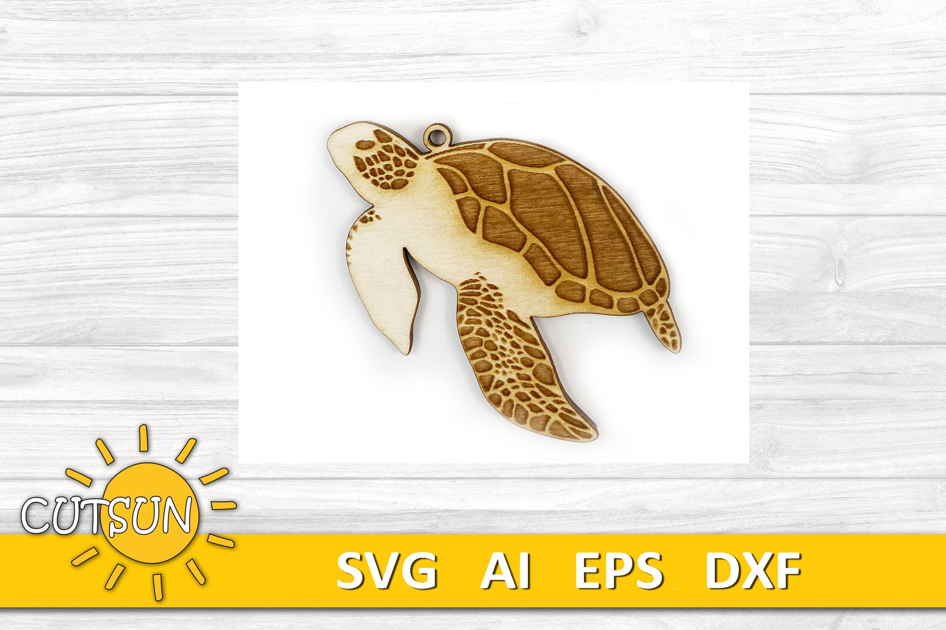 Laser-cut sea turtle keychains in blue wood and engraved clear acrylic, displayed on a woven background with wooden beads and a tassel.