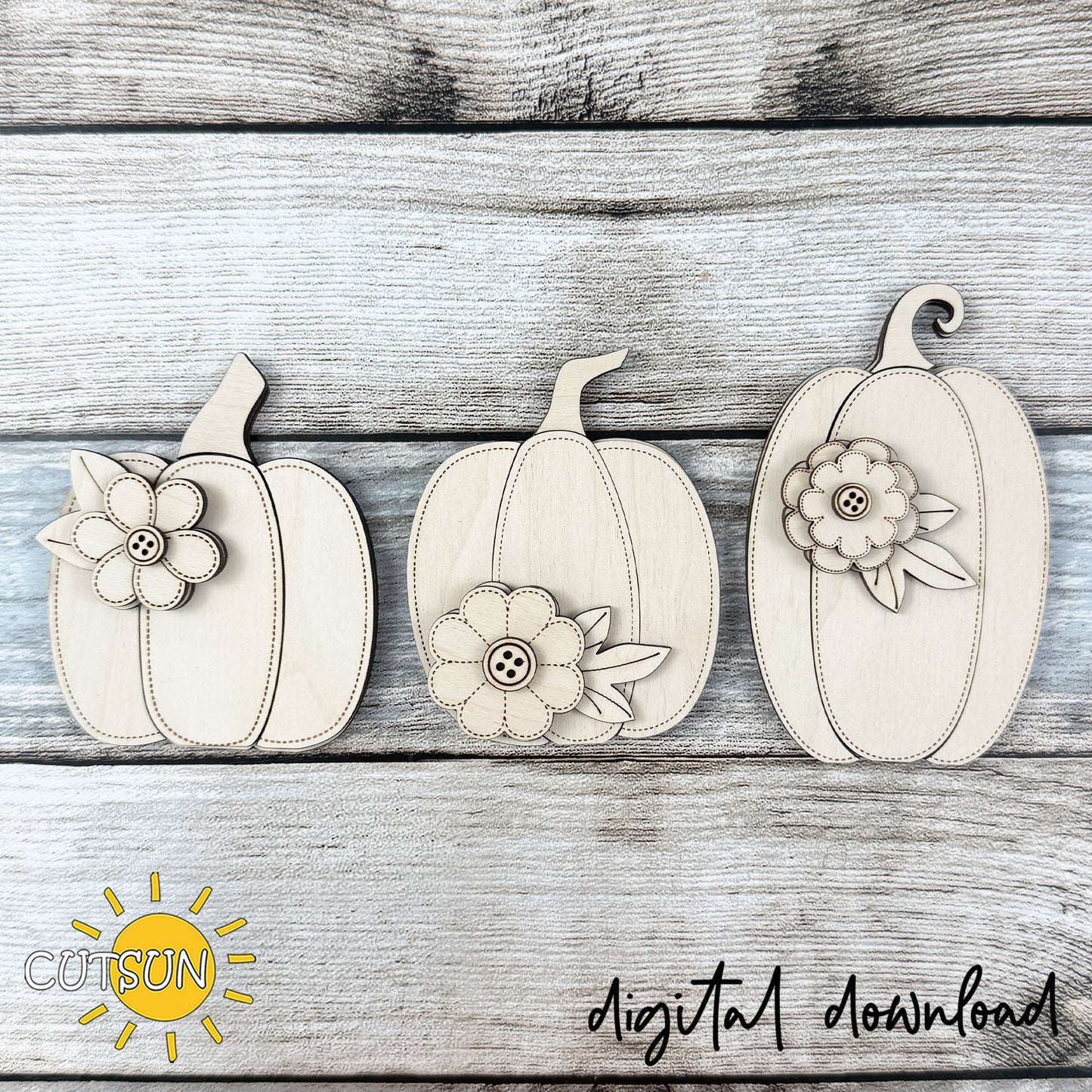 Stitched Pumpkin Shelf Sitter SVG Bundle – Set of 3 Layered Fall Pumpkins