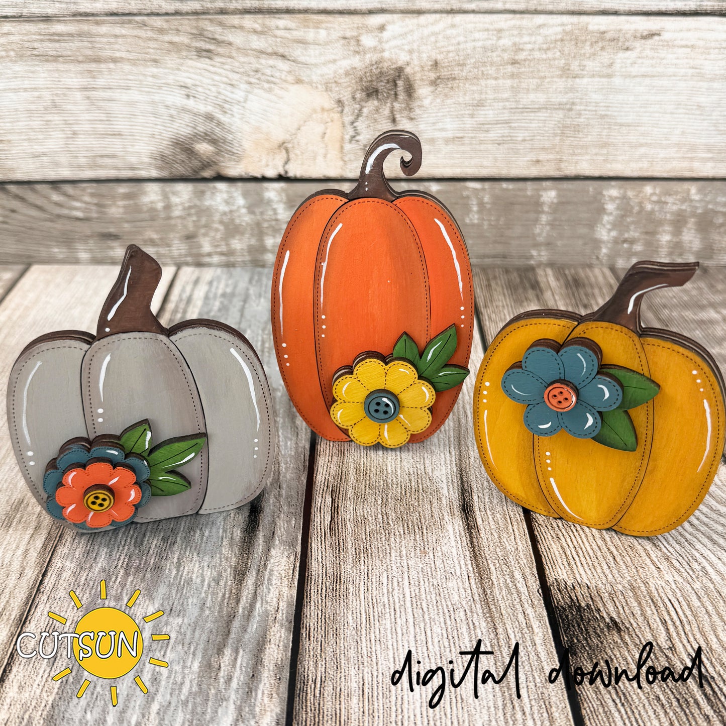 Stitched Pumpkin Shelf Sitter SVG Bundle – Set of 3 Layered Fall Pumpkins