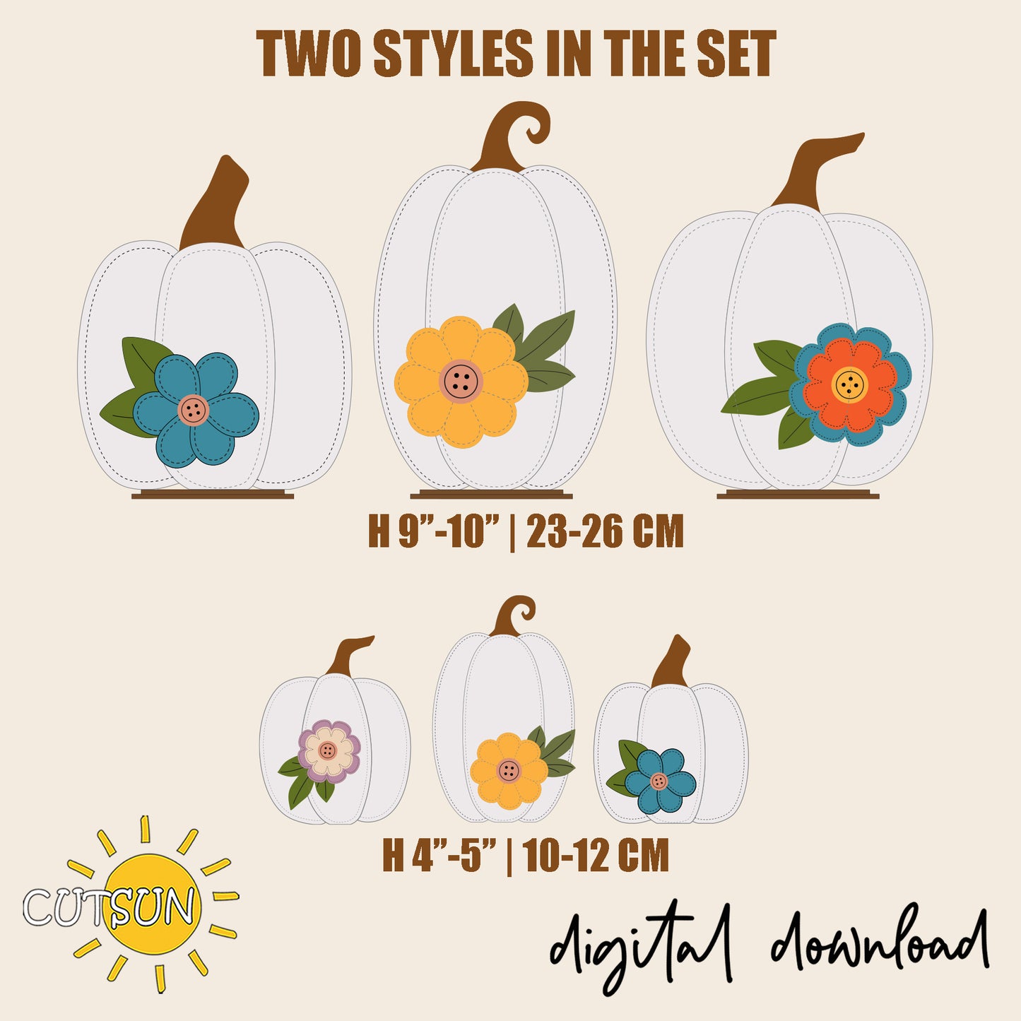 Stitched Pumpkin Shelf Sitter SVG Bundle – Set of 3 Layered Fall Pumpkins