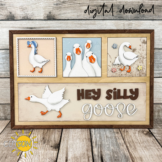 Hey Silly Goose Leaning Sign SVG Set – Goose Tiered Tray Decor Laser Cut File
