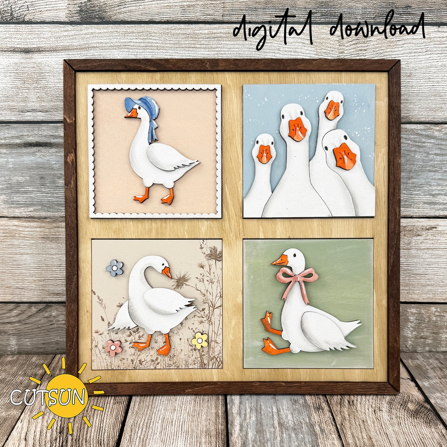 Hey Silly Goose Leaning Sign SVG Set – Goose Tiered Tray Decor Laser Cut File