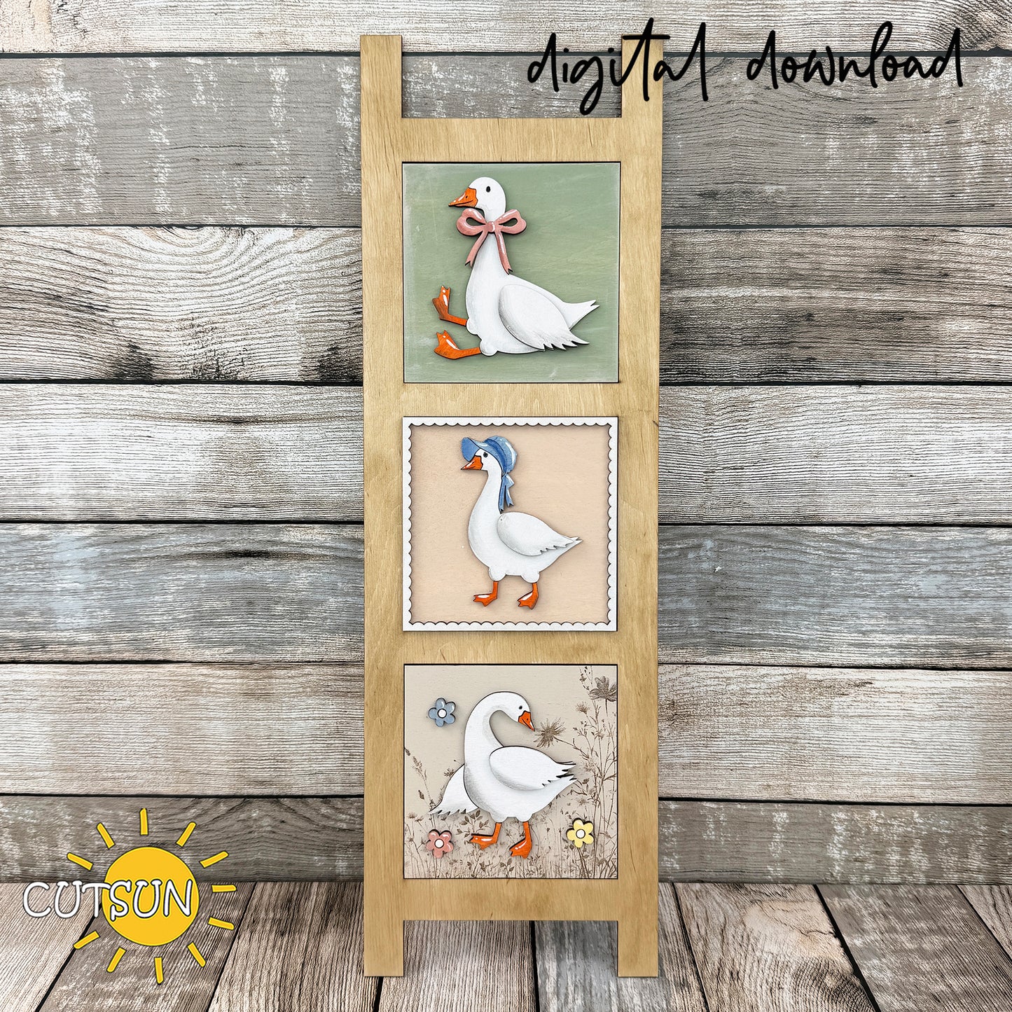 Hey Silly Goose Leaning Sign SVG Set – Goose Tiered Tray Decor Laser Cut File