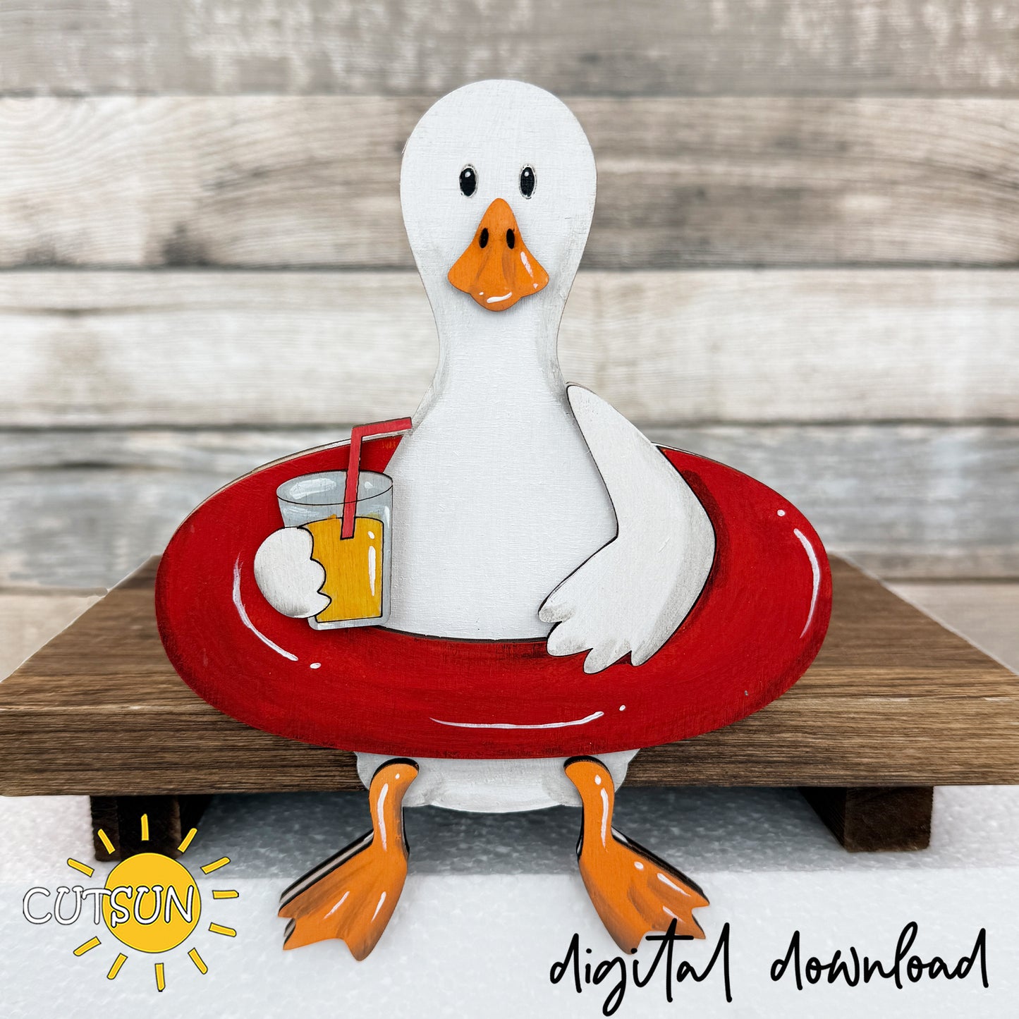 Goose Shelf Sitter SVG with Interchangeable Hats | Sitting Goose Laser Cut File | Summer Beach Decor, Layered Wood Goose