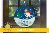 Skating snowman door hanger SVG file with the words Let it snow