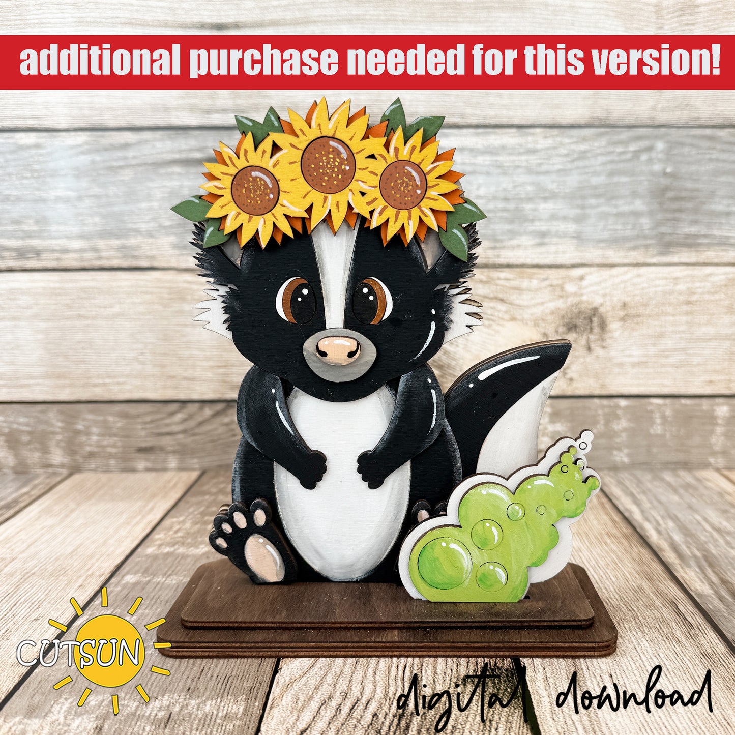 Skunk Shelf Sitter SVG – Interchangeable Woodland Animal Laser Cut File – Shelf Decor Digital Download
