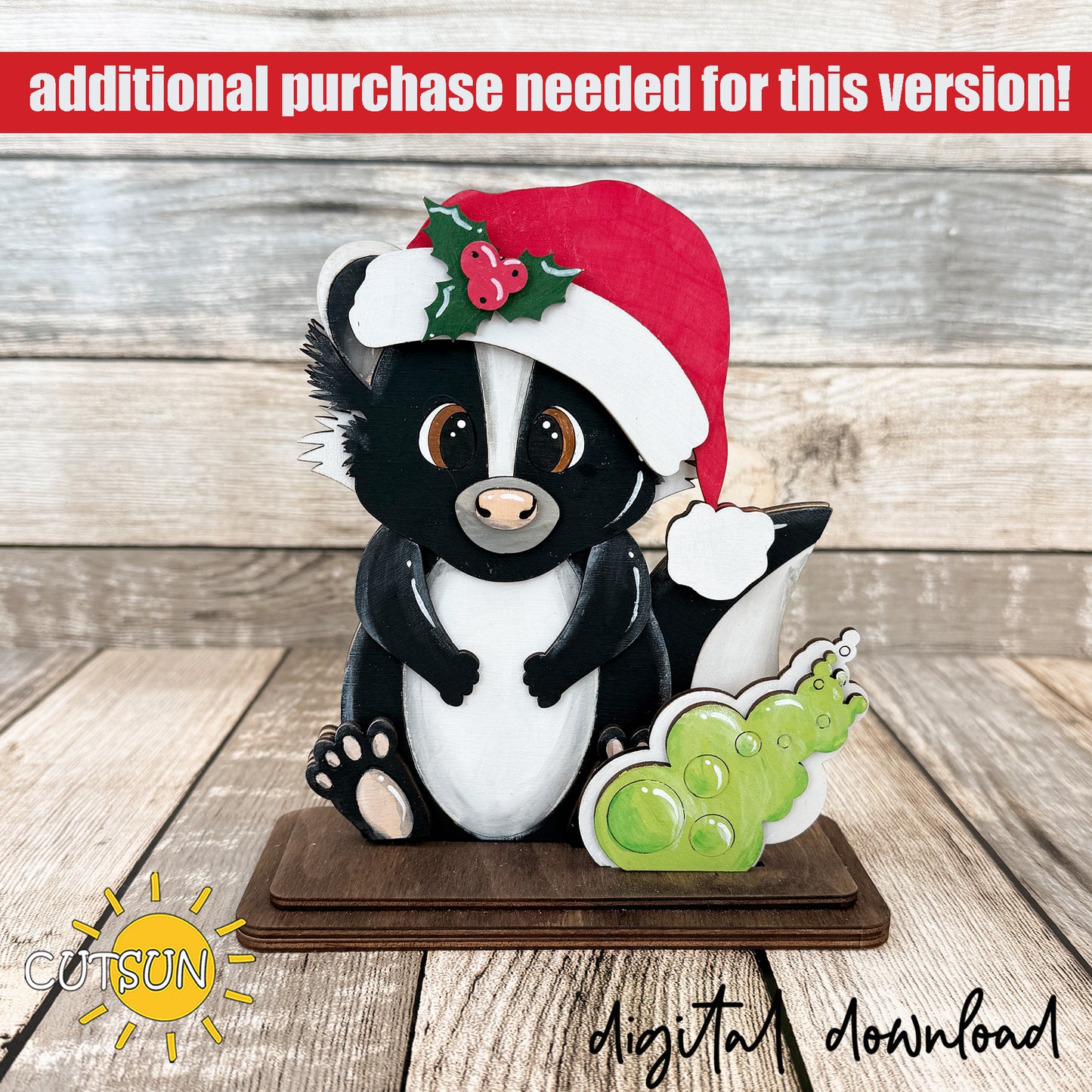 Skunk Shelf Sitter SVG – Interchangeable Woodland Animal Laser Cut File – Shelf Decor Digital Download