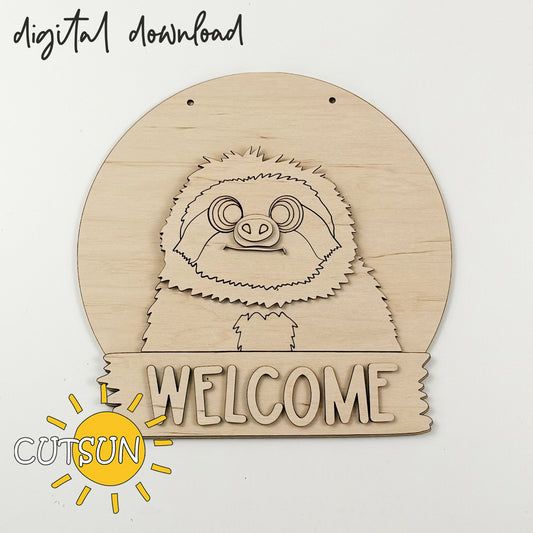Sloth Door Hanger SVG – Round Interchangeable Welcome Sign Laser Cut File